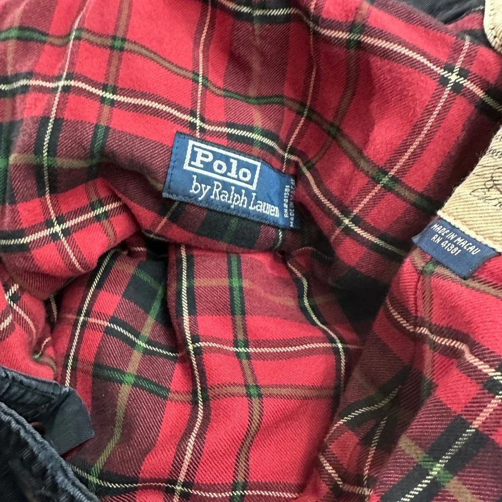 VTG Polo Ralph Lauren 381 Blecker Black Cargo Workpants‎ Flannel-lined Hem Sz 38